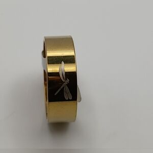 Unisex Stainless Steel Engraved Personalized Gold Dragonfly Ring Band Size 20